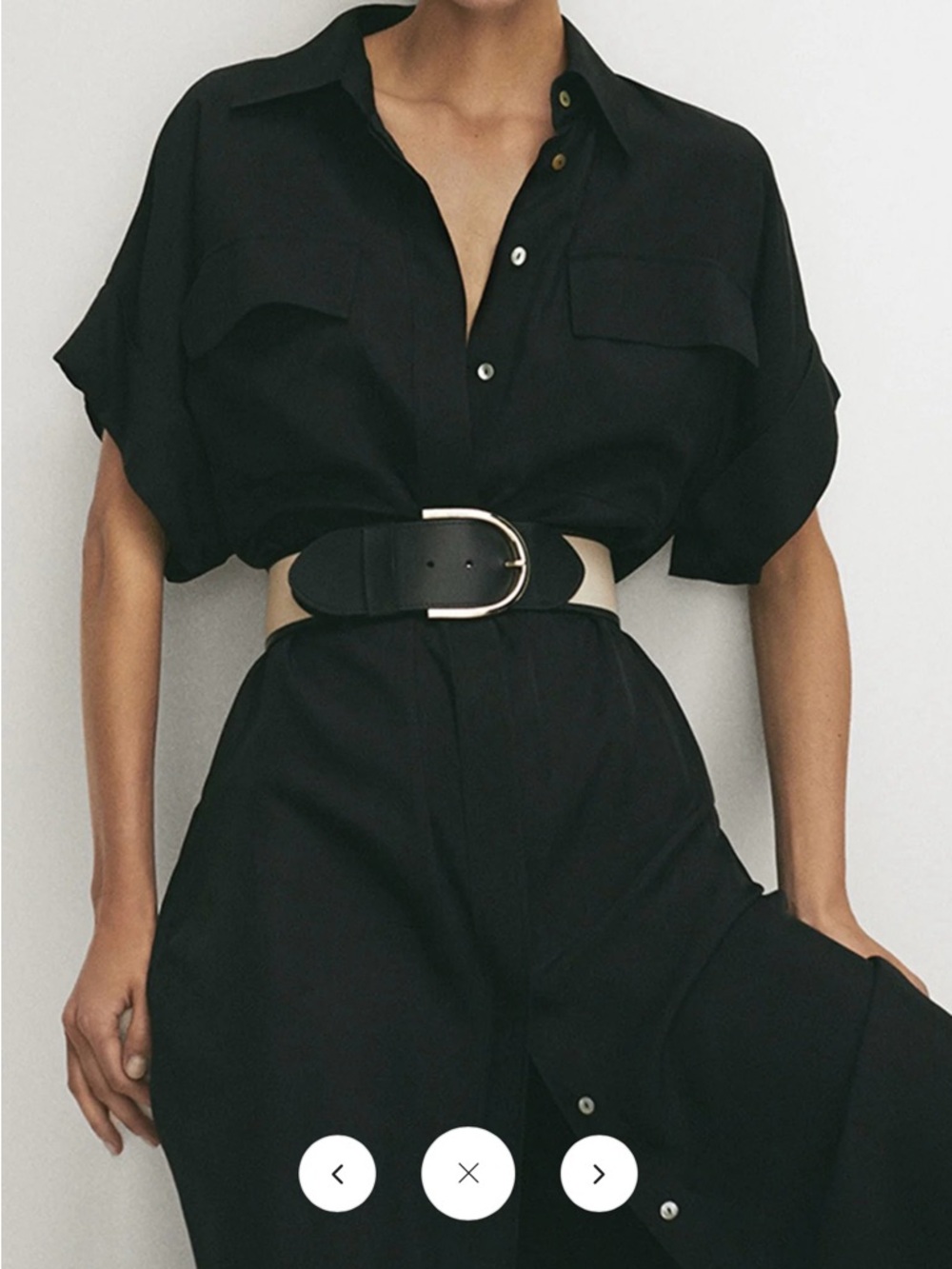 Commense Polo Pockets Tied Midi Black Dress - Belt NOT included